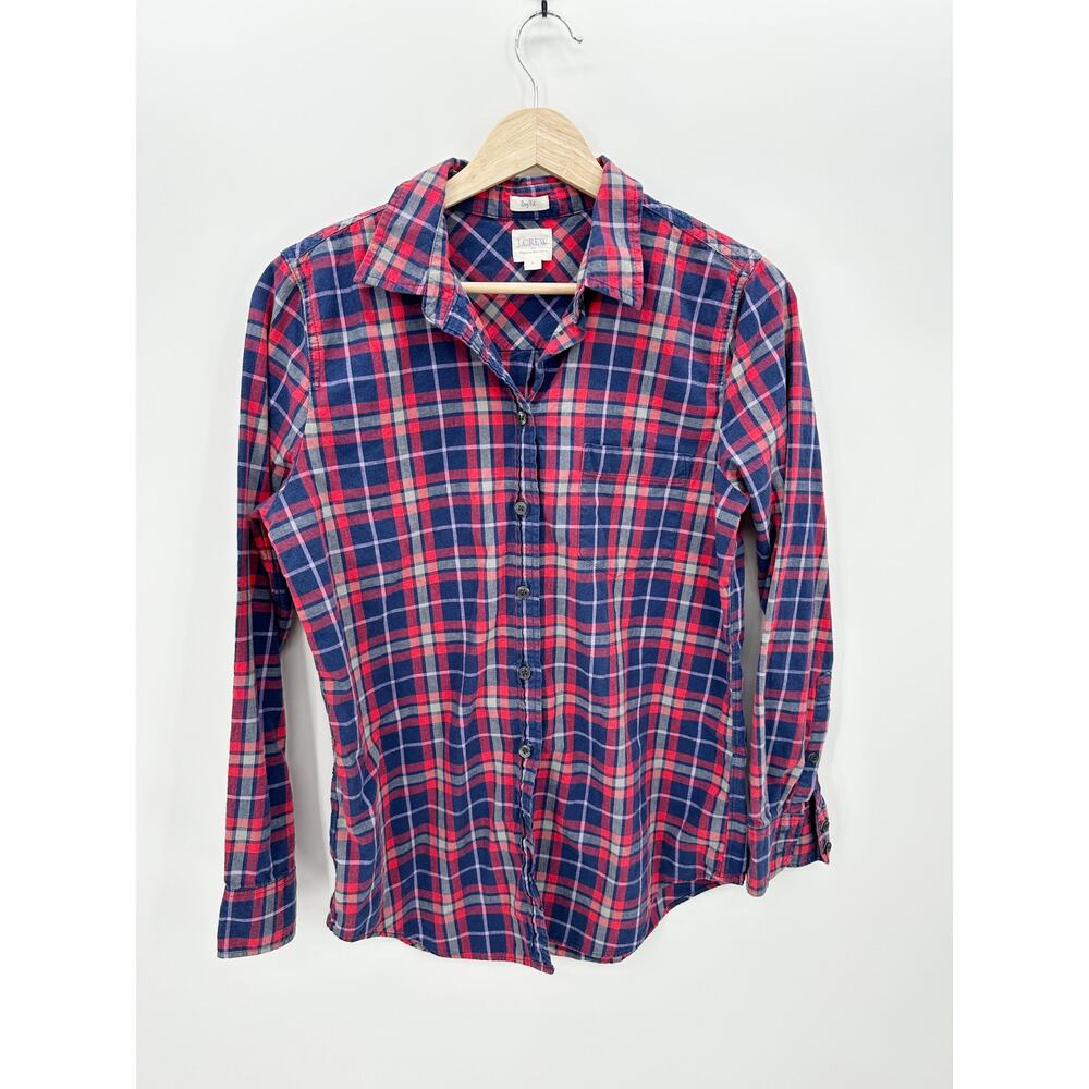 J. Crew Factory Red Blue Plaid Button Down Shirt Boyfit Cotton Women Size Small